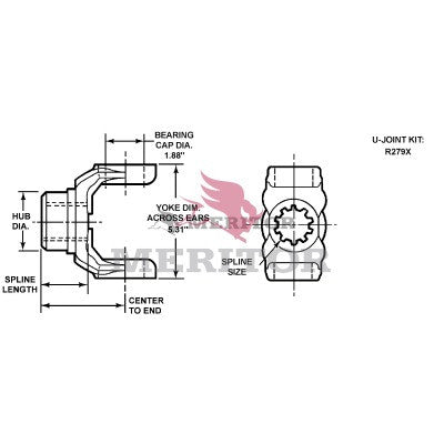 16NYS38-12 Meritor 16N Series End/Pinion Yoke | Round Bearing