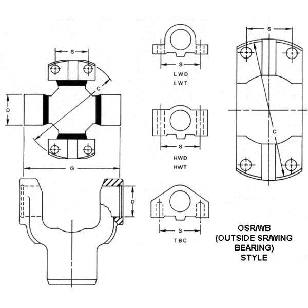 Spicer 5C-5X | (Mechanics 1480 / 5C) Universal Joint, Greaseable