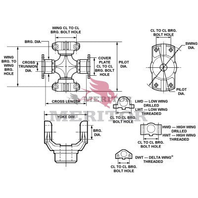 CP18N-96 Meritor U-Joint Kit | Wing Type Cover Plate Hybrid
