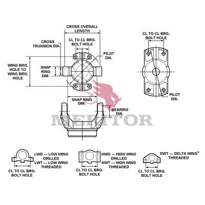 CP2033 Meritor 2CSRL Series U-Joint Kit | 3 Wing Type & 2 Round Bearing