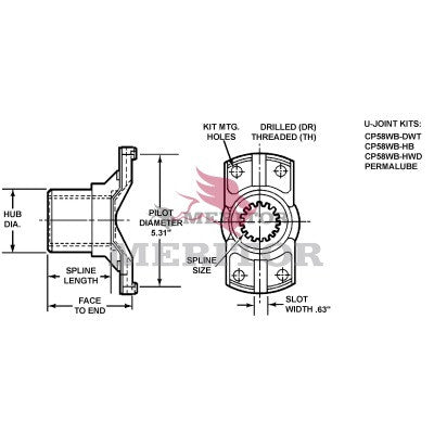 58WBYS28-145 Meritor 58WB Series End/Pinion Yoke | Wing Bearing