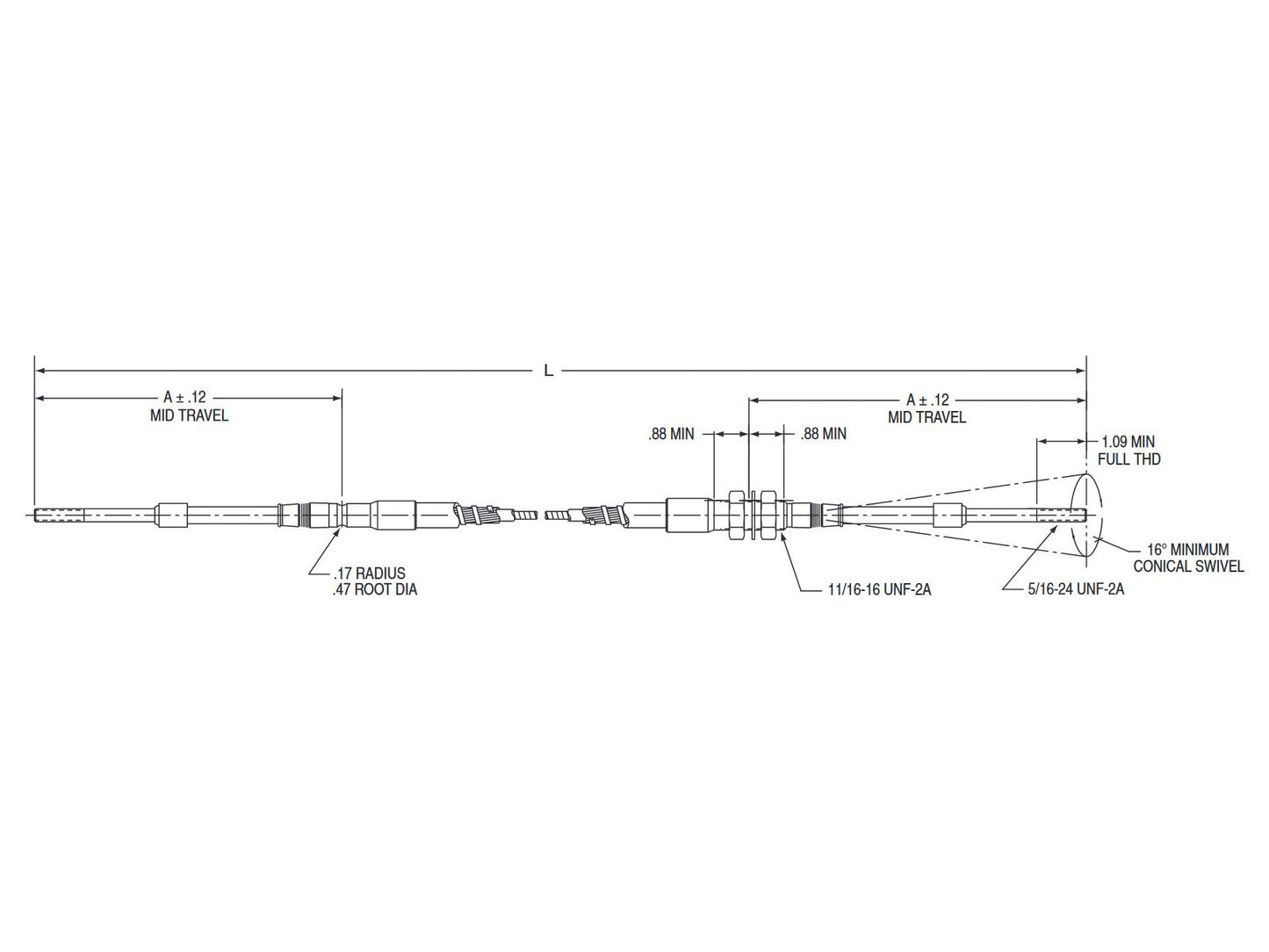 Push Pull Threaded/Grooved Low Friction Cable Diagram